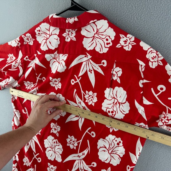 Vintage 60s Hawaiian Shirt Mens Medium 22x29 Red Cotton Aloha Floral - Picture 8 of 12